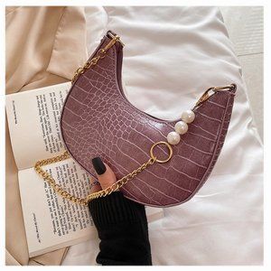 Crocodile retro armpit bag, ins chain, cross-body bag, Crescent bag